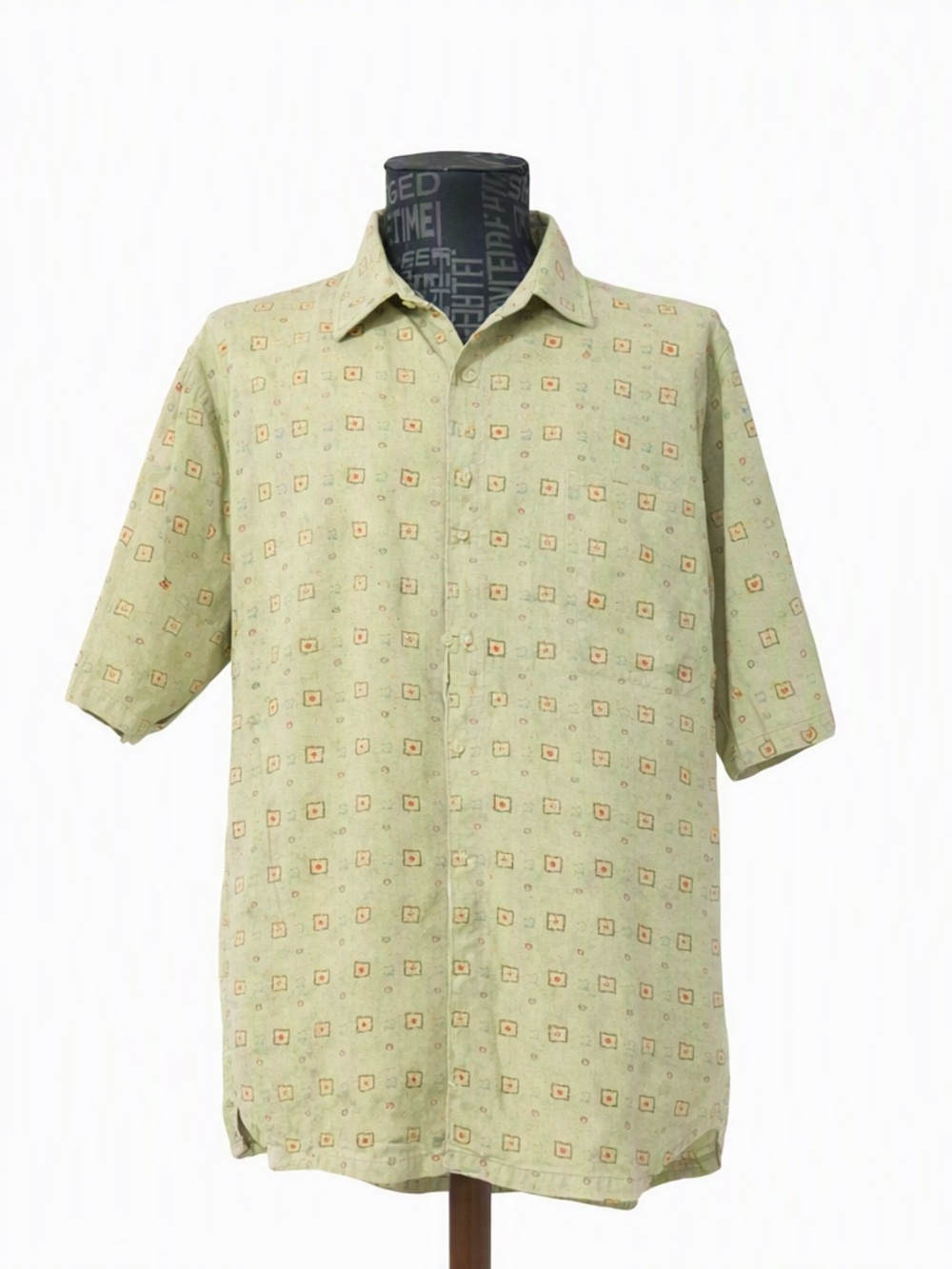 Vintage Burma Bibas Button Front Shirt Men's Size XL Green 100% Cotton